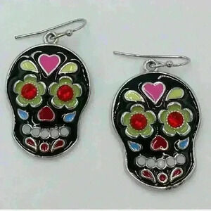 Costume Jewelry Earrings Sugar Skulls Enamel Rhinestones Pierced